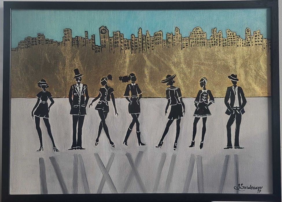 Tablou nou,pictura foita aur-SOCIALIZARE nr.2- pictor roman consacrat