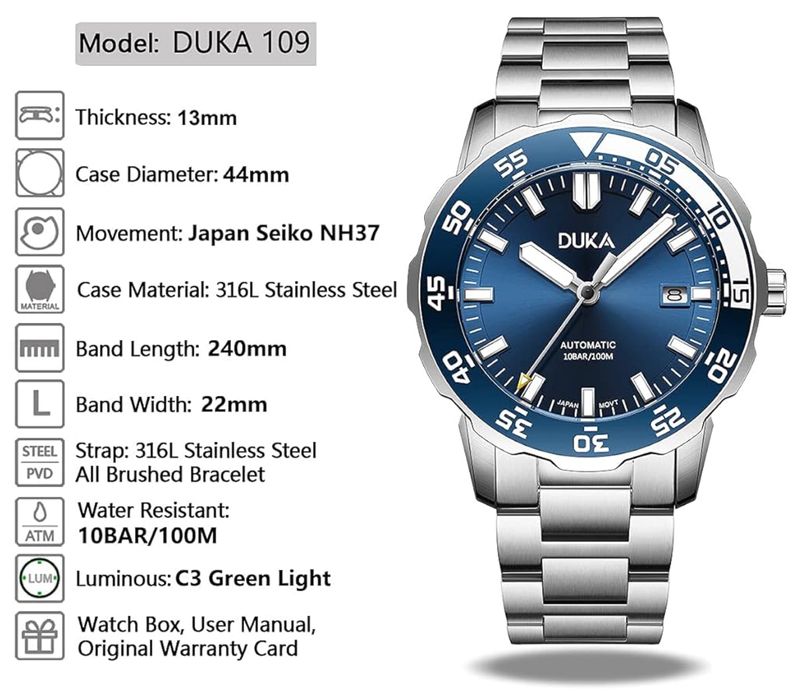 Автоматичен часовник с SEIKO механизъм Duka 109