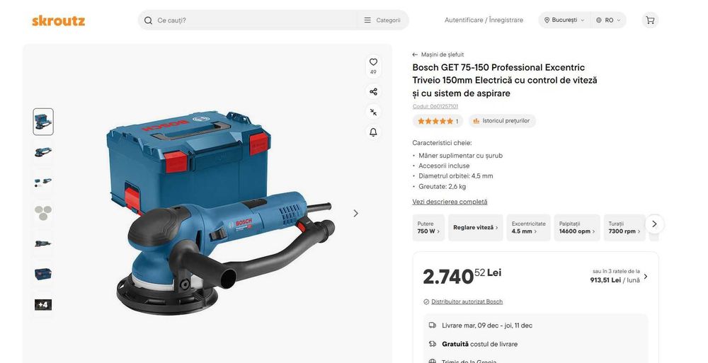 Bosch GET 75-150 - Slefuitor cu excentric, 750 W, 150 mm