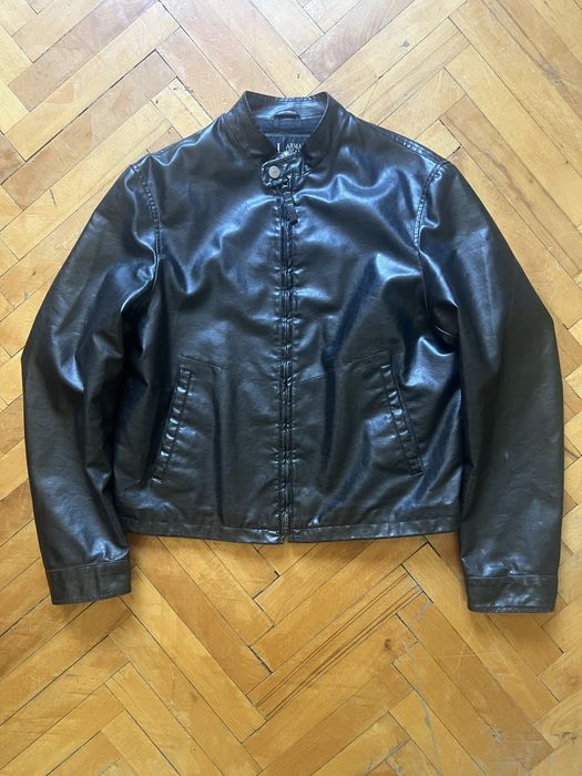 Armani Black Minimalist Leather Jacket y2k Ultra Rare Кожено Яке