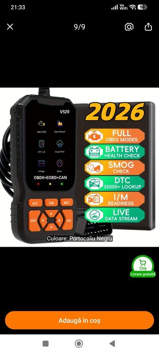 Tester Diagnoza Auto Full OBD2, model V520 - Citire si Stergere Coduri de Eroare din Calculator DTC Masina- NOU / SIGILAT