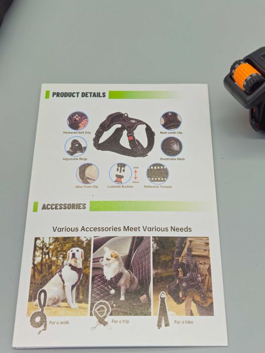 Нагръдник за куче No-Pull,оранжев, с комплект аксесоари за кола, M