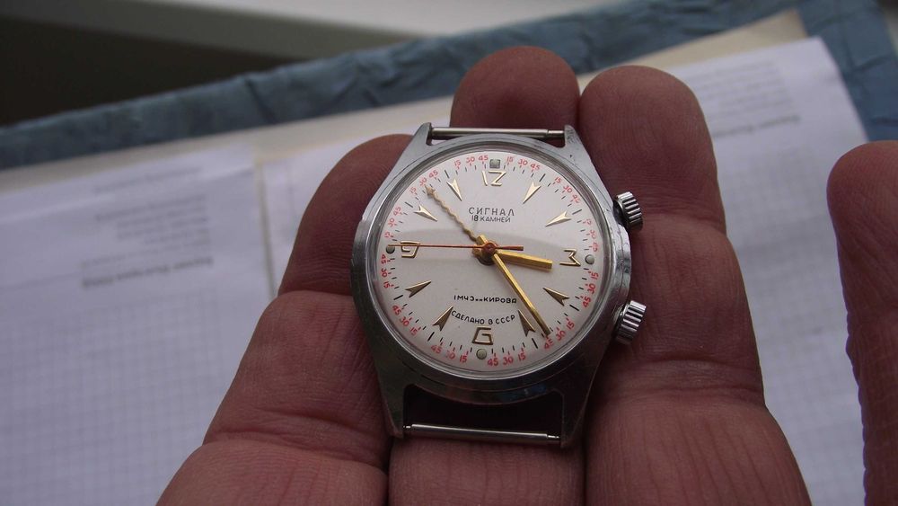 ЧАСОВНИК/Poljot СИГНАЛ-аларма/18к.мех-2612.1-стоманена каса-Рядък-СССР