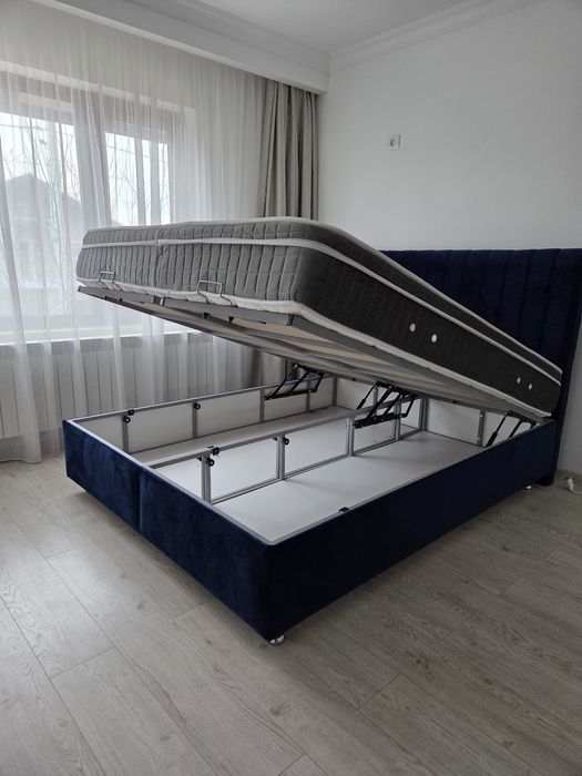 Pat tapitat cu lada depozitare + saltea full ortopedica