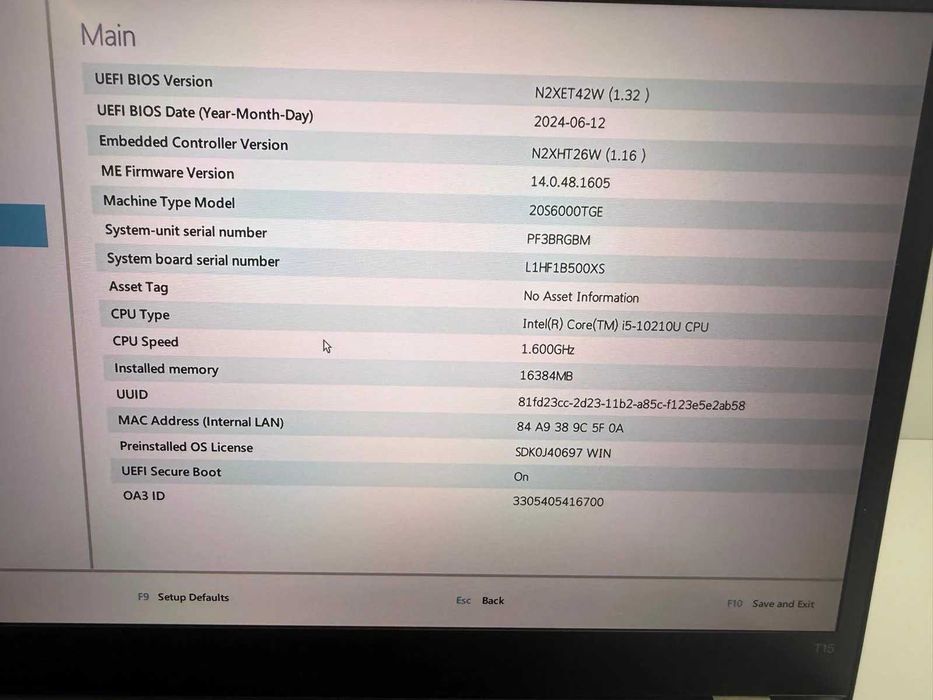 Laptop SH Lenovo Thinkpad T15 Gen1 i5-10210U SSD 512Gb RAM 16Gb
