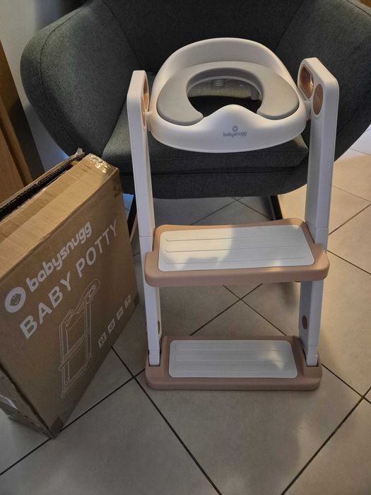 Reductor WC copii cu scarita pliabila si sezut moale Babysnugg Alb