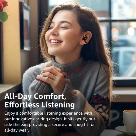 TOZO Леки отворени слушалки с щипка за уши, Bluetooth 5.4 слушалки с AI шумопотискащ микрофон