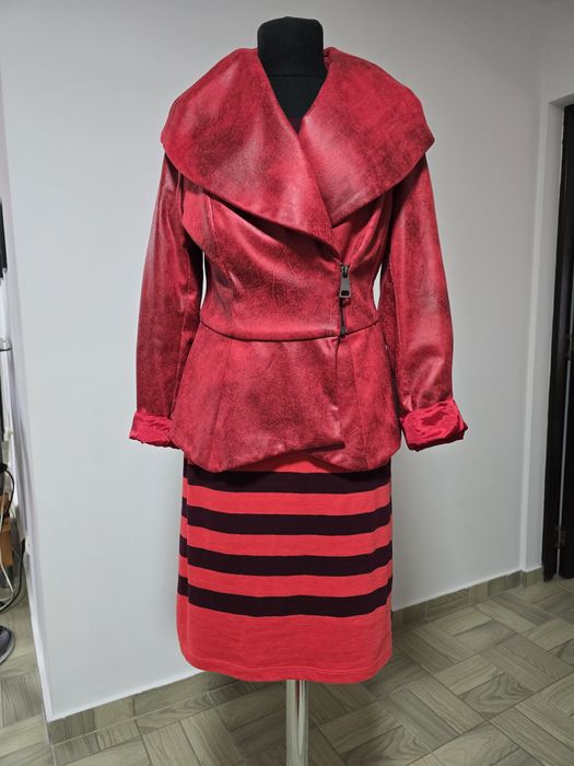 Rochie roșie cu dungi bordo Scoth&Soda, din bumbac organic