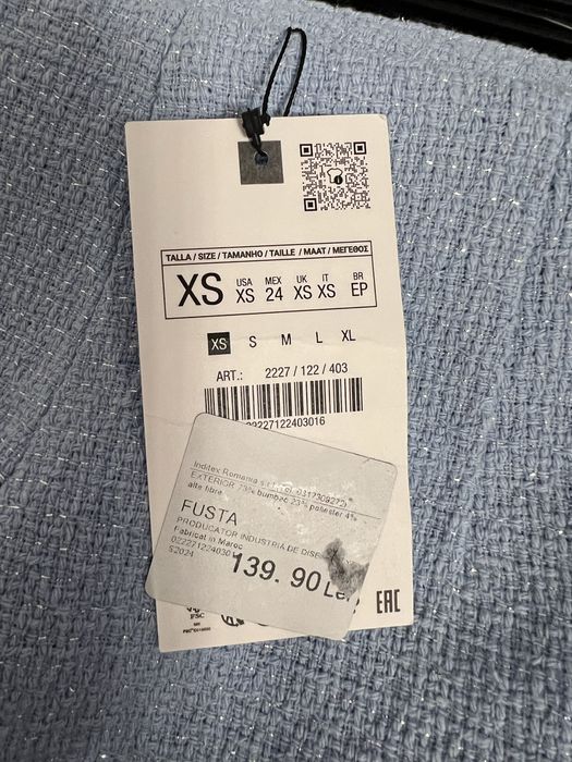 Vand fusta pantalon XS Zara, nou, din tweed subtire, bleu mar XS