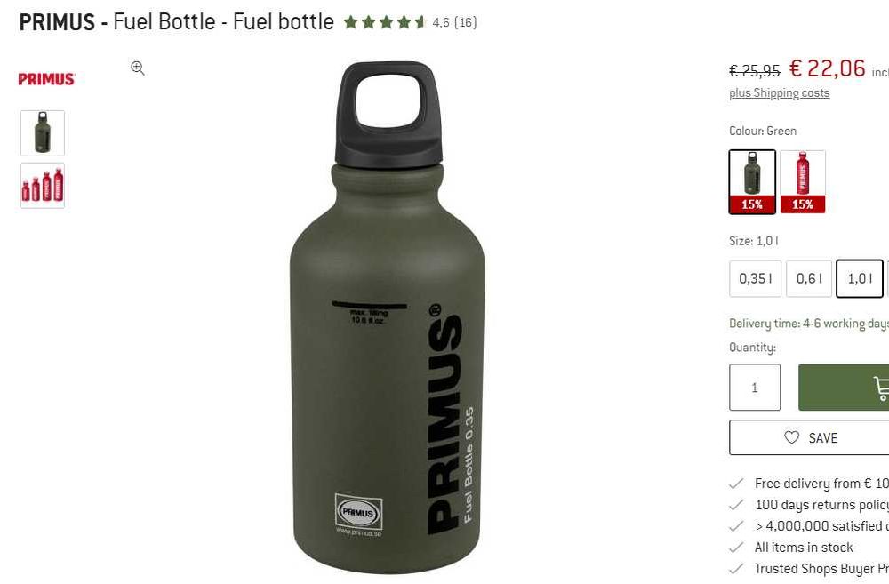 Primus Omnifuel, sticlă combustibil 1l, oală titan, huse