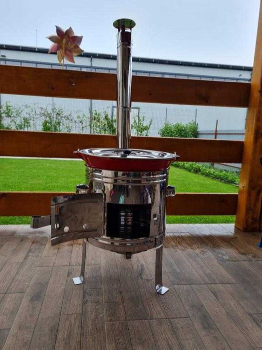 Ceaun fontă emailată 16L +sobă cu burlane inox  + capac inox OFER