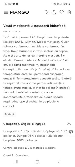 Vesta barbati S, M, L Mango
