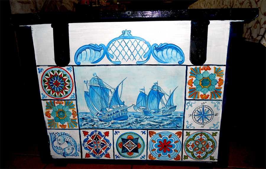 Cufar (lada) pictat manual-Sailer's trunk