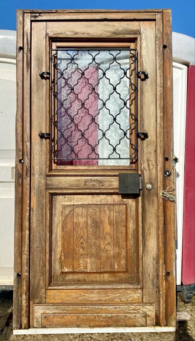 Usa intrare casa antica lemn masiv termopan fier forjat H 240 x L 120 Germania