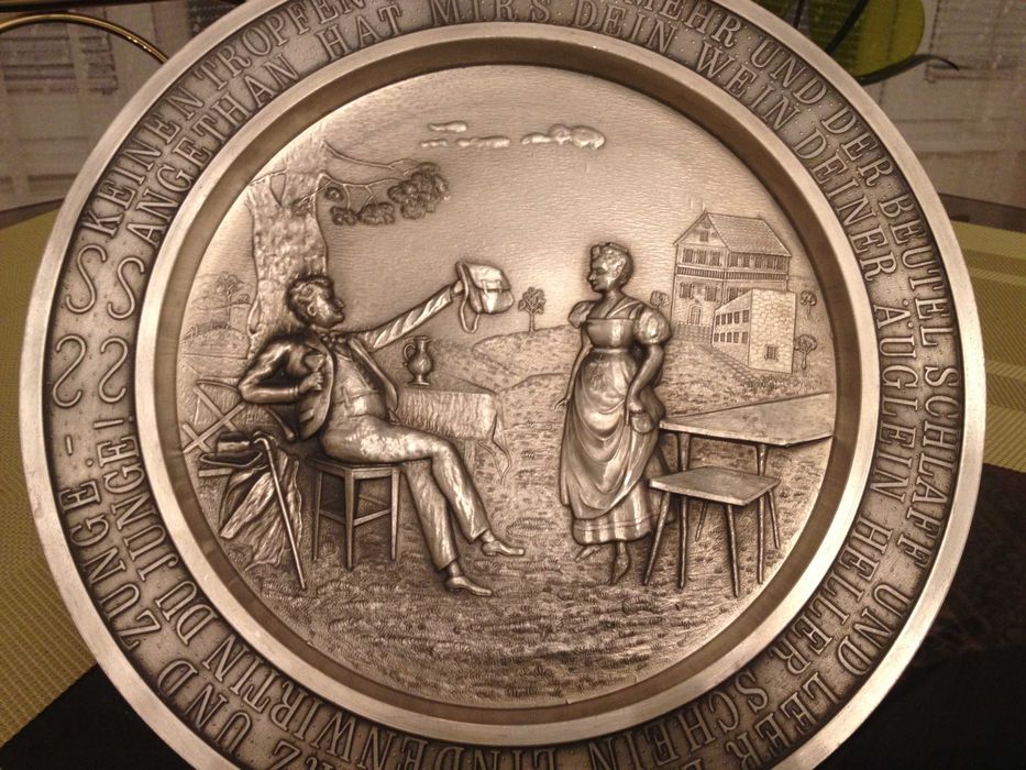 Нови! Немски калаени чинии за стена Lindenwirtin и Картоиграчи