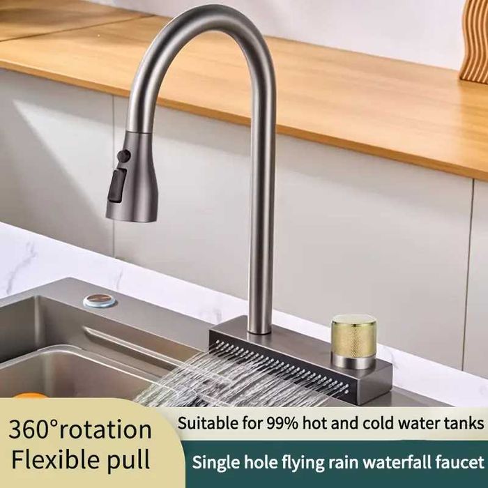 Мултифункционален смесител за кухня с функция водопад изтеглящ се