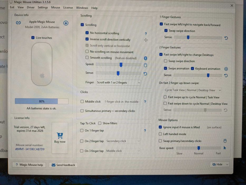 Apple Magic Mouse 1, A1296, Bluetooth, Wireless, 1300 dpi, Alb