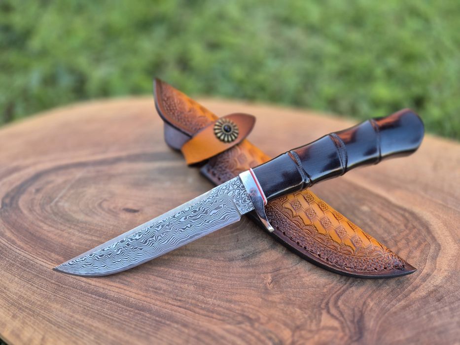 Японски ловен нож DAMASKUS AB,дамаска стомана VG10,кожена кания,LN418