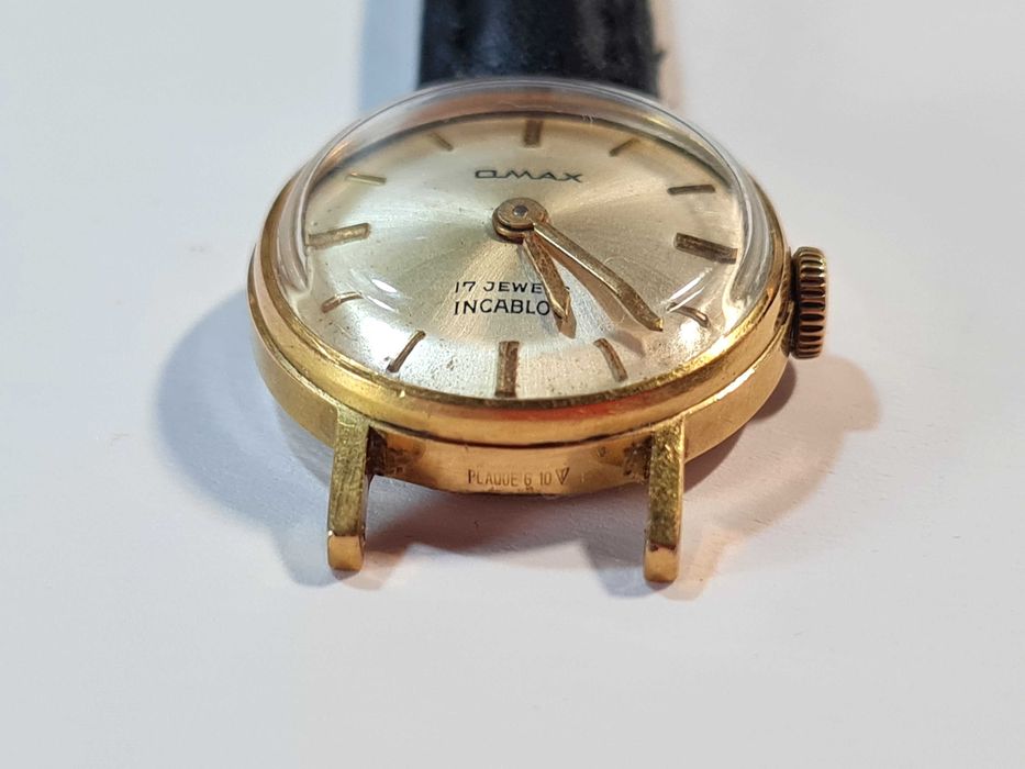 ceas de mână vintage Omax, de damă, placat cu aur, anii 70
