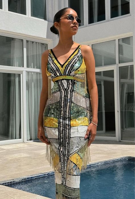 Rochie midi cu franjuri Rare London / Asos