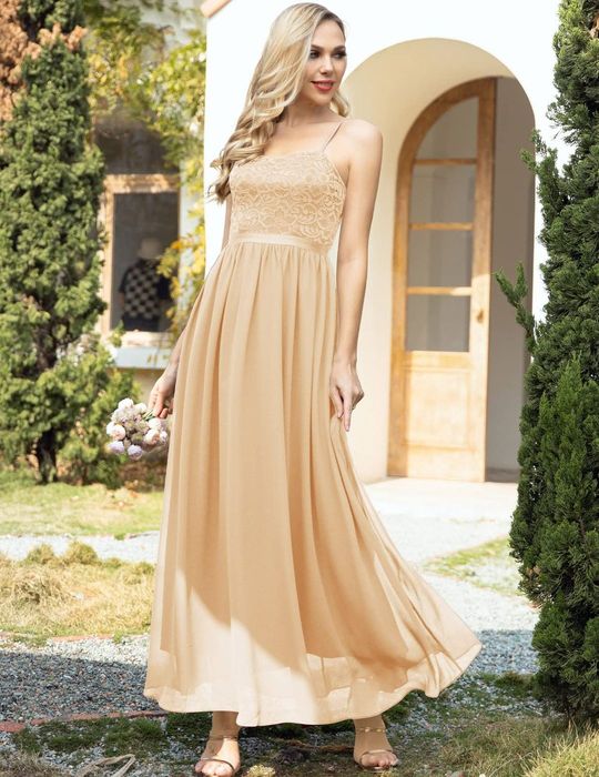 Rochie de seară cu bretele, crem, mărimea M, nouă