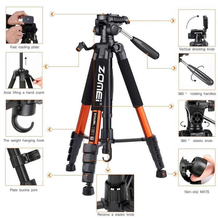 ZOMEI Q111 Pro Штатив тринога монопод Tripod для камер и телефонов.