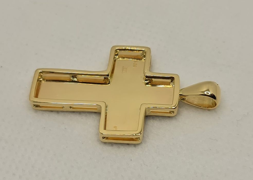 Cruce ortodoxă handmade aur galben 14k și email albastru