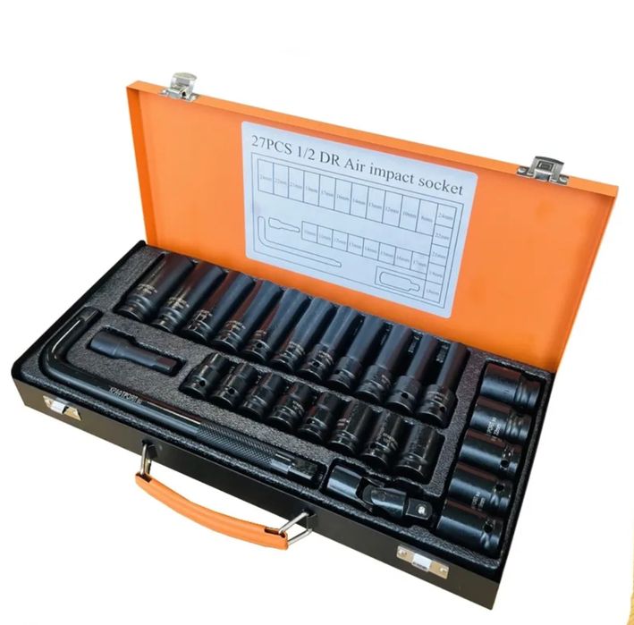 Ударни Вложки 27 части комплект 1/2 Kraft с удължител и ударен кардан