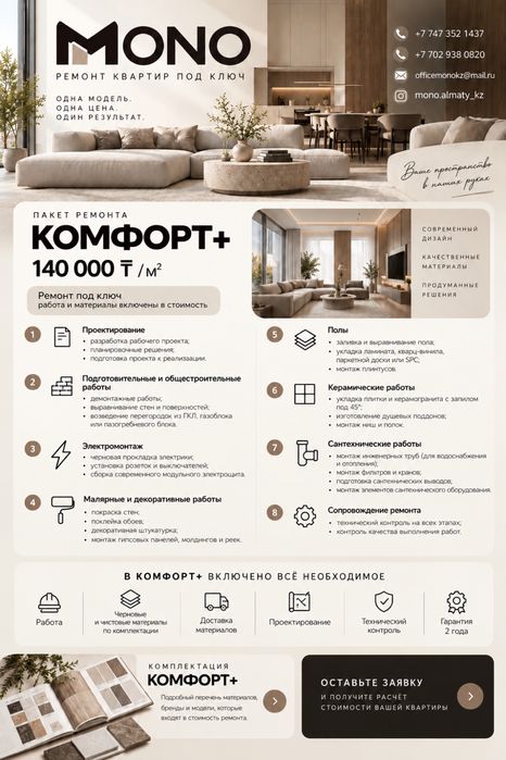 Ремонт квартир с материалами от 65м2