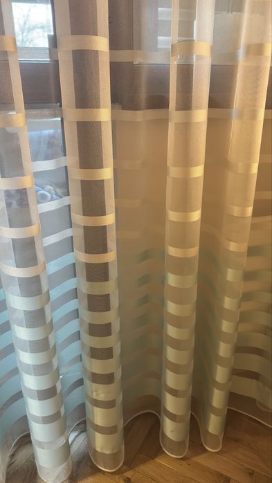 Луксозно перде с перделък 256/300см бяло/тюркоаз