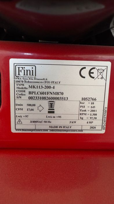 Бутален маслен компресор FINI MK113-200-4/ 200 л/ 3.0 kW/ 10 бара