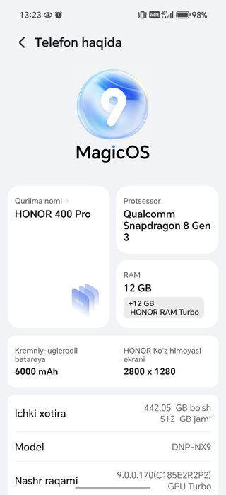 Honor 400 pro 12/512 Gb