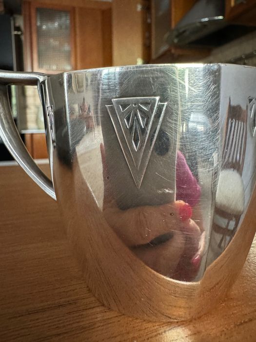 Сребърен комплект захарница и съд за мляко или сметана