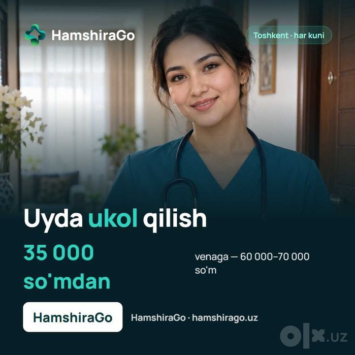 Uyga hamshira chaqirish Toshkentda — HamshiraGo, ukol 35 000 so'mdan