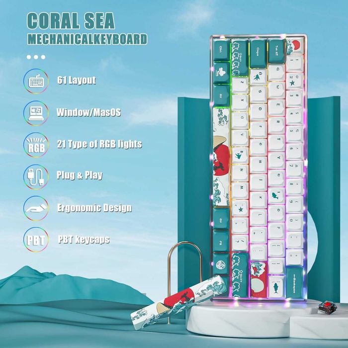 MIHIYIRY 60% кабелна игрална клавиатура, 61 клавиша SK, RGB подсветка