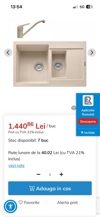 Chiuveta franke - 2 cuve , material compozit beige - cu defect