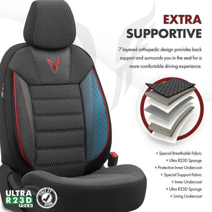 К-т Луксозна Тапицерия Automat-OTOM, Черна с червен шев, TORO Design