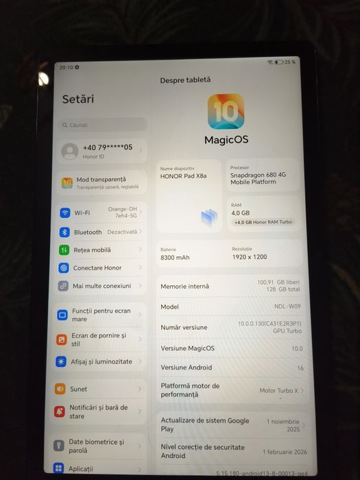 Honor Pad X 8A 128 GB memorie, 4 GB RAM