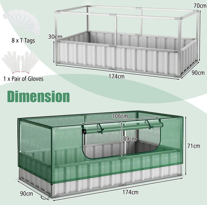 външна оранжерия Правоъгълна кутия за сеялки Комплект градинско повдиг