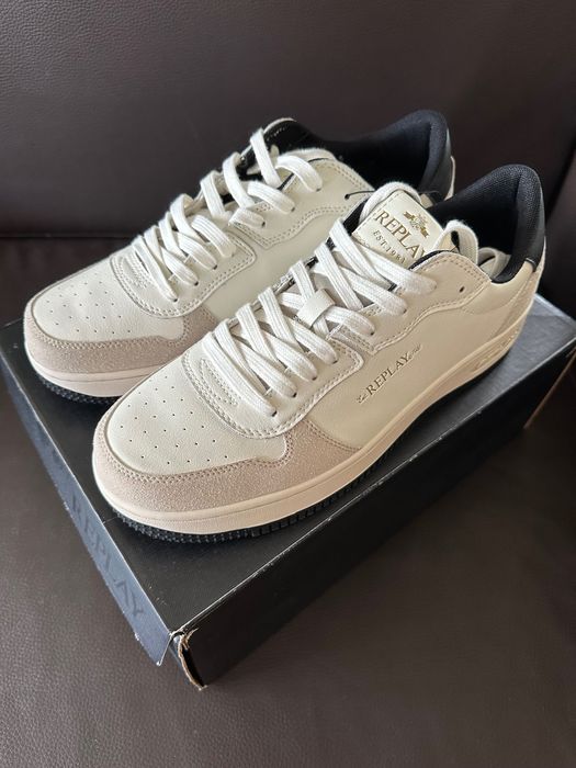 REPLAYWhite/Beige Leather Trainers  Кожени Нови