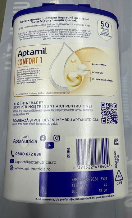Aptamil Confort 1  ,copii 0-6 luni ,mai am,6 cutii noi sigilate