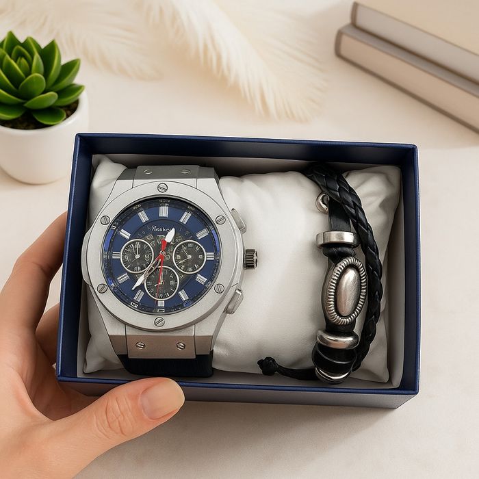 Стилен мъжки подарък – часовник и гривна в комплект