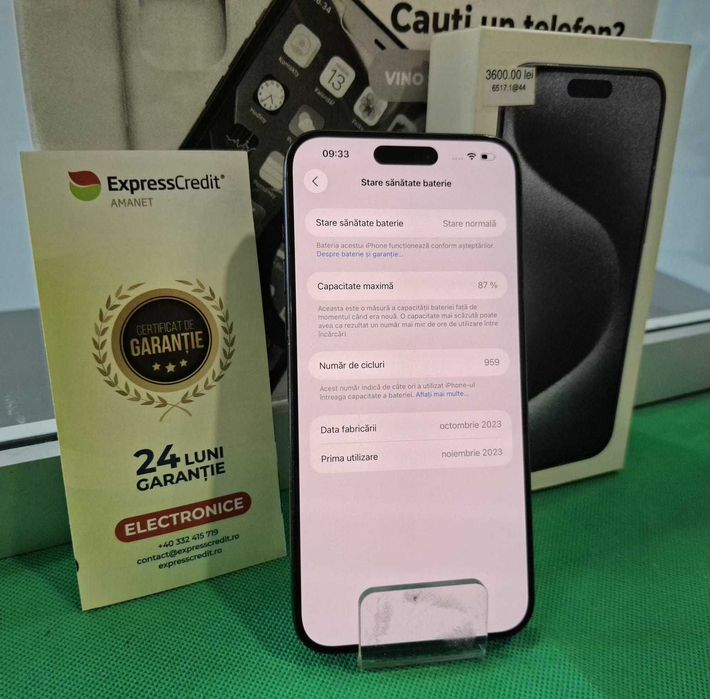 Iphone 15 Pro Max 256Gb 87% Bateria (AG44 Bc2 B:6517)-Garantie 2 ani!