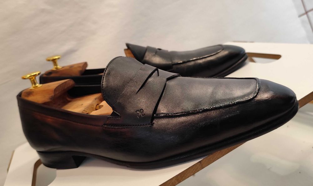 Pantofi de lux 43 43.5 44 loafer penny FABI lucrati manual piele naturala moale negru