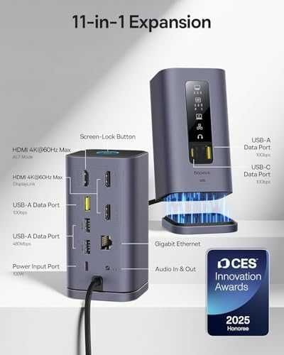 Нова Baseus USB-C докинг станция 11 в 1, 3x HDMI 4K 100W PD за MacBook