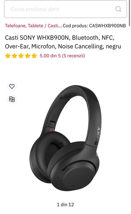 SONY WHXB900N, Bluetooth, NFC, Over-Ear, Microfon, sigilate, OCAZIE