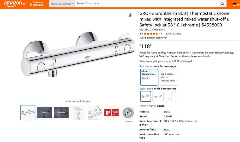 Baterie termostatică pentru duș GROHE Grohtherm 800 34558000