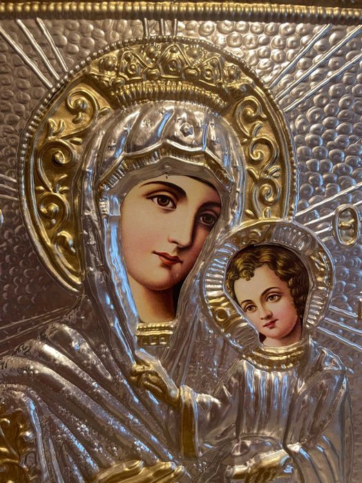 icoana argintata icoana veche maica domnului dim 30x40 icoana metal