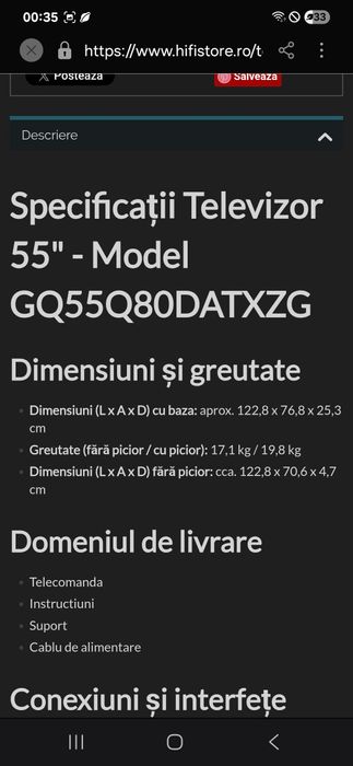 Televizor NOU Samsung GQ55Q80DATXZG QLED TV, 139 cm, 4K, UHD