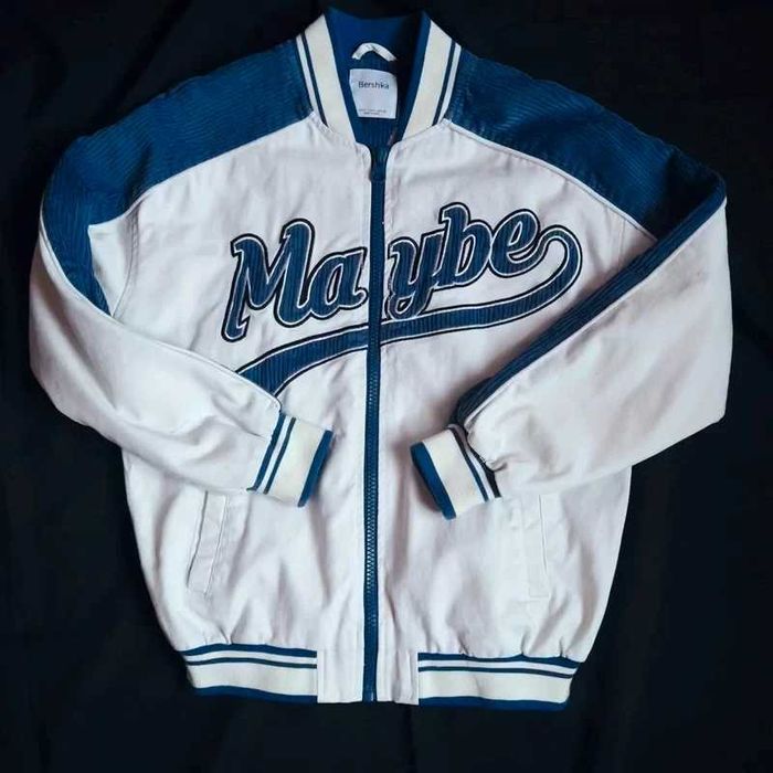 Geaca de blugi sport Bershka alb-albastru Maybe